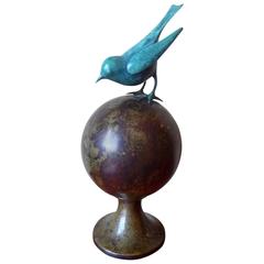 "L'Oiseau bleu, " Patina Bronze Sculpture Signed F.X. Lalanne, 1988