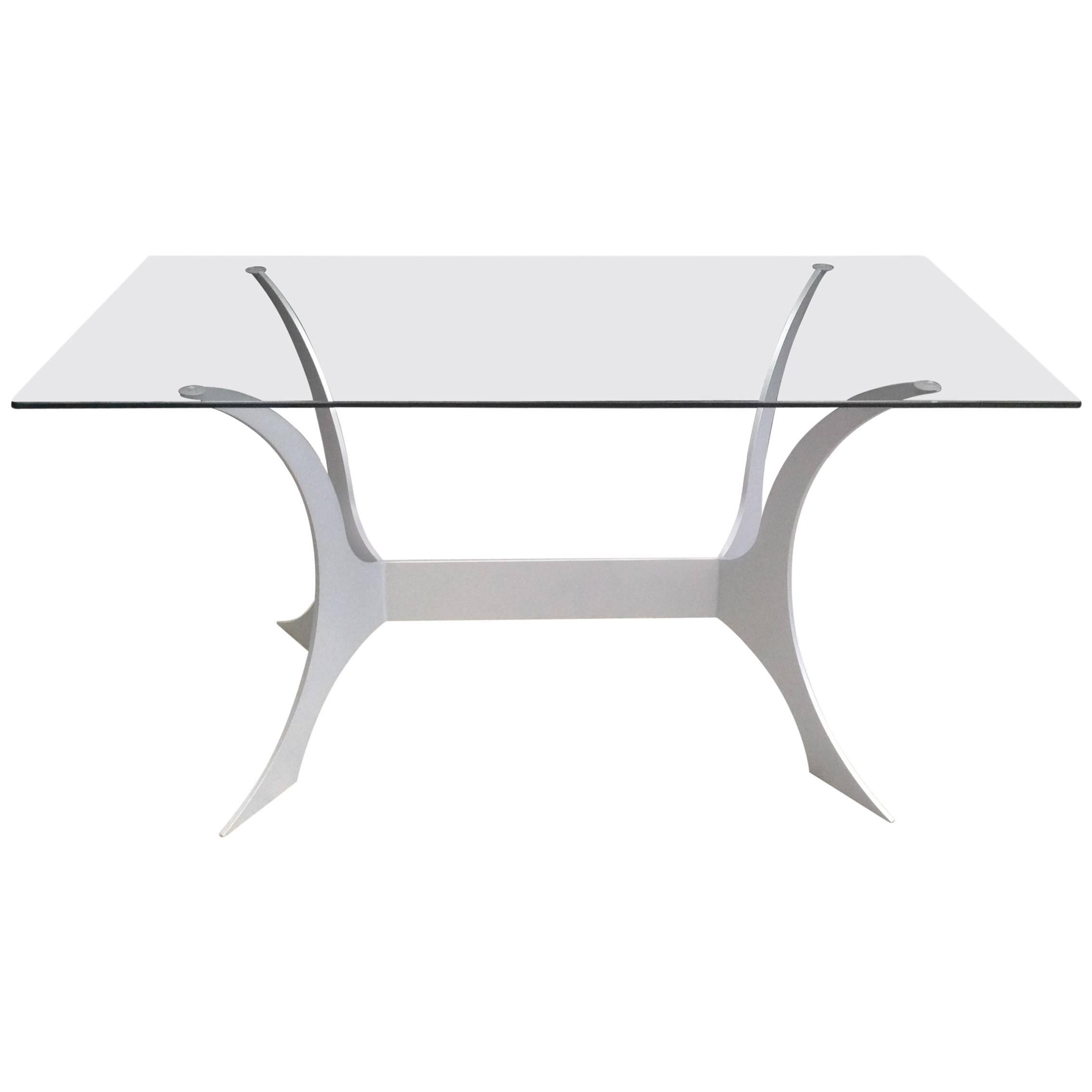 Table grise en fer forgé, plateau en verre, table de patio, ensemble de patio, mobilier d'extérieur