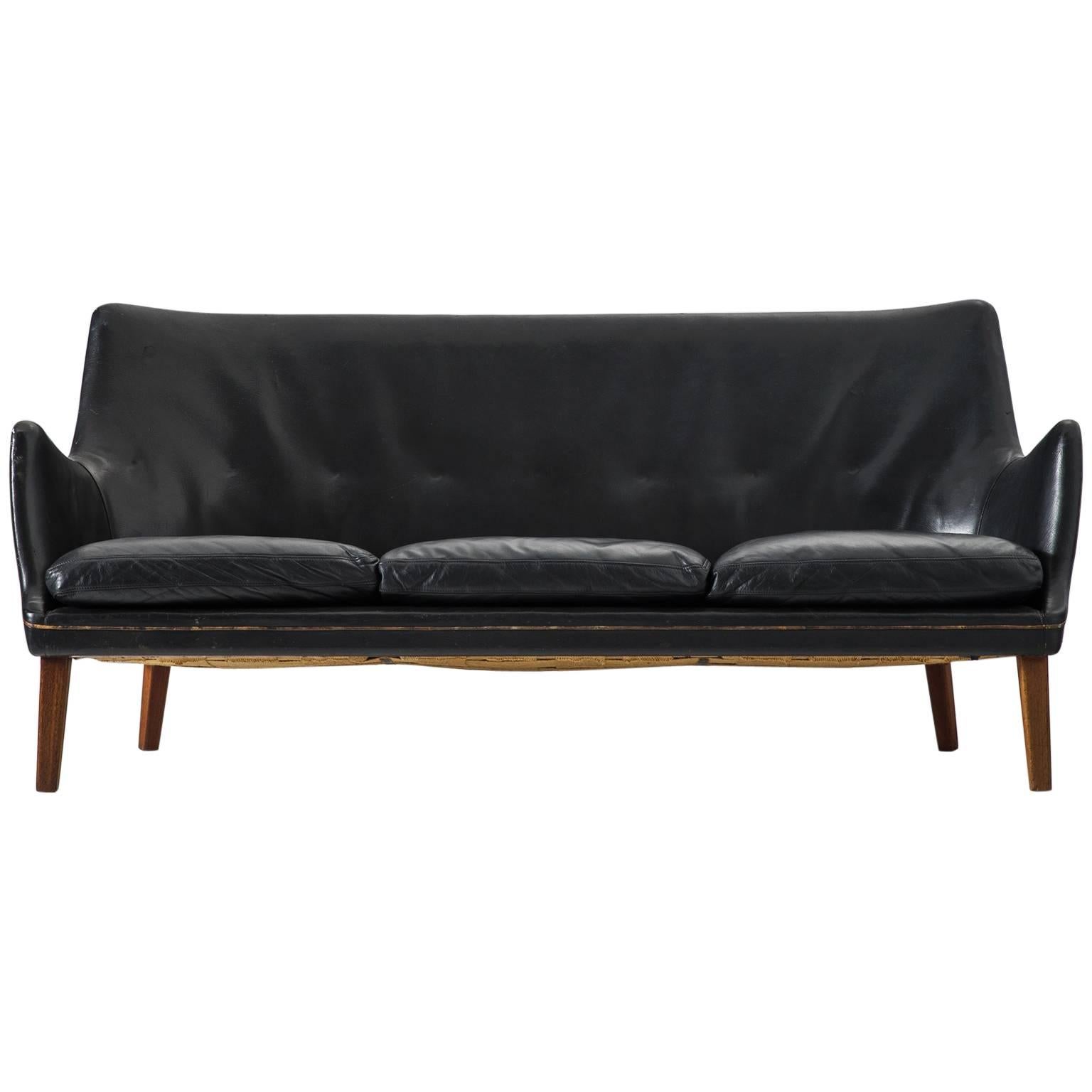 Arne Vodder Black Leather Sofa