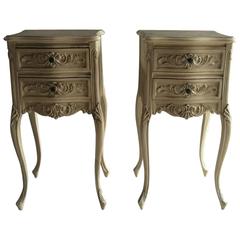 Pair of Louis XV Style French Painted Bedside Tables Cabinets Drawers