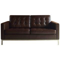 Florence Knoll Style Leather Two-Seat Sofa
