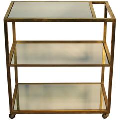 Mirrored Brass Three-Tier Bar Cart