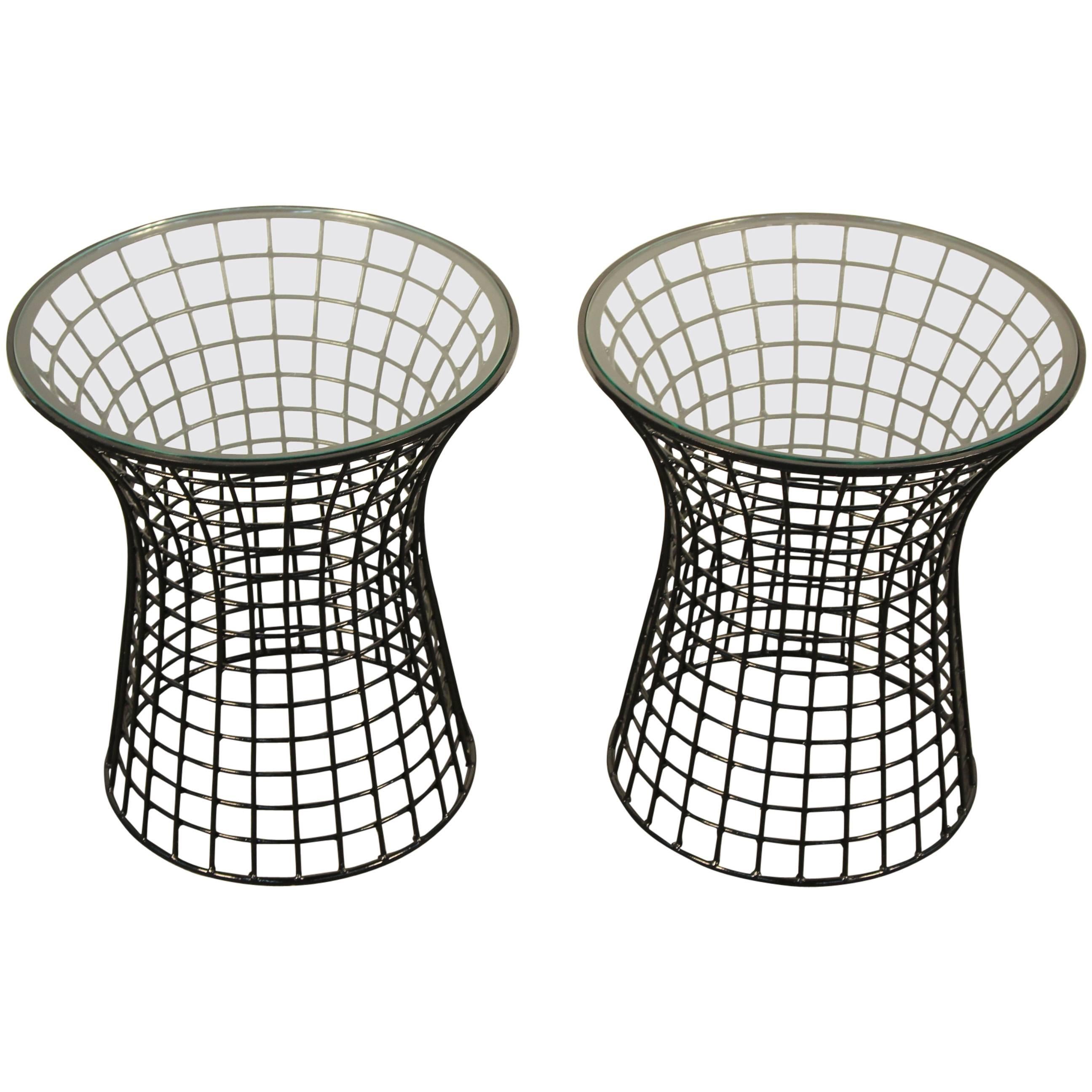 Pair of Platner Style Lacquered Iron End Tables For Sale