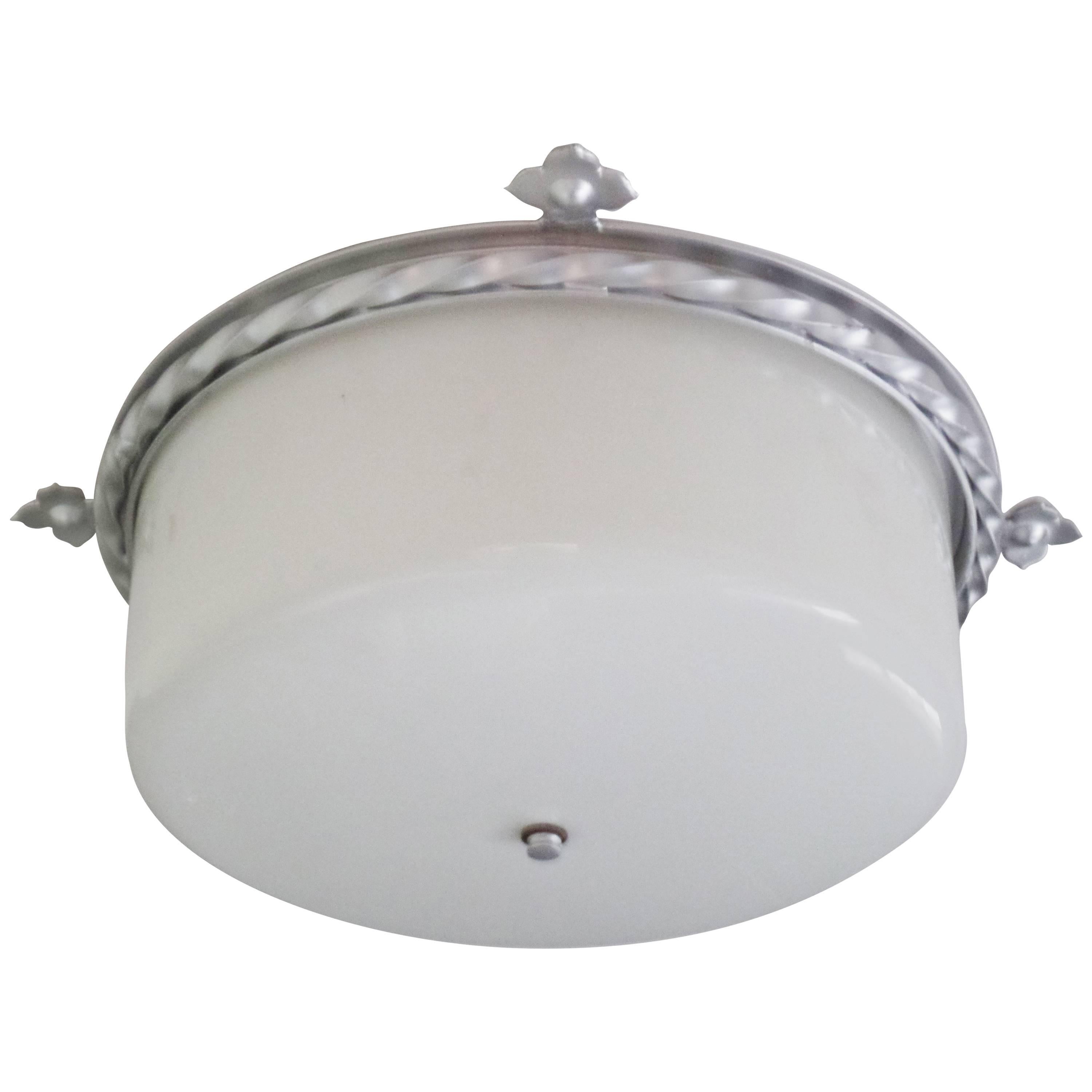 Large French 40's Modern Neoclassical Flush Mount Fixture