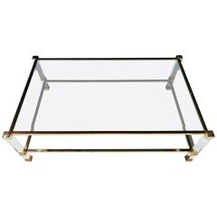 Pierre Vandel Lucite and Brass Coffee Table, France, 1970s