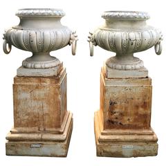 Pair of Rare Estate-Sized Val d'Osne Cast Iron Urns on Tall Plinths 12
