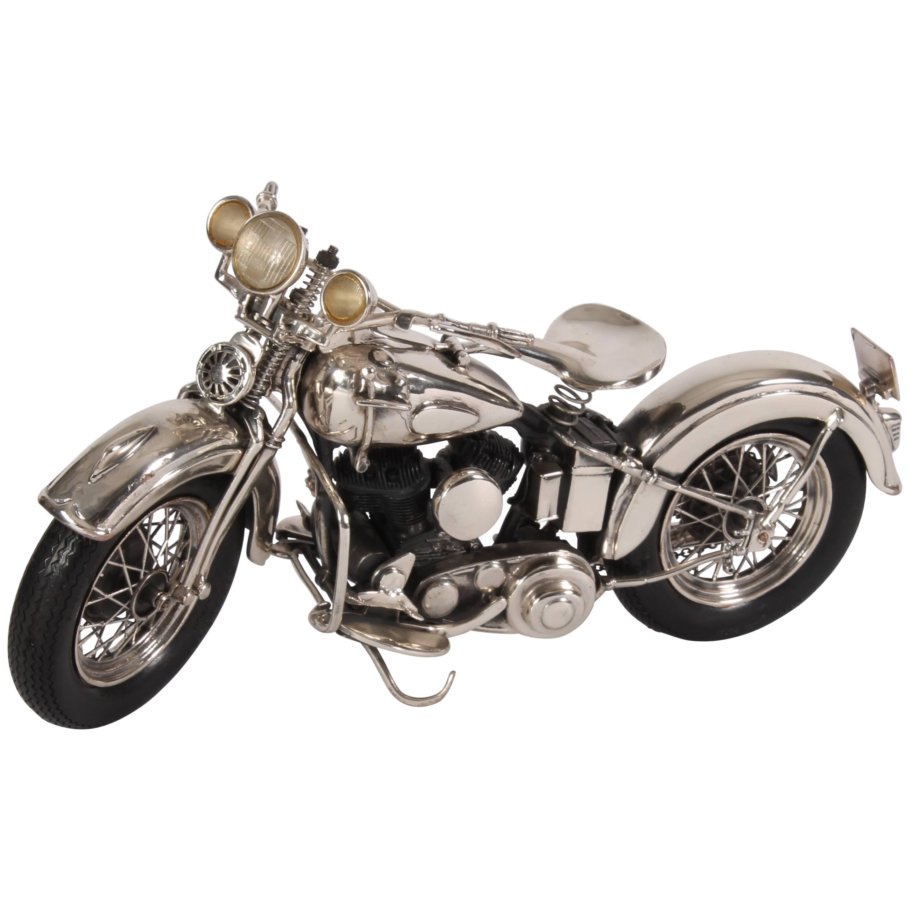 Silvered Model of a Harley Davidson, Modern For Sale