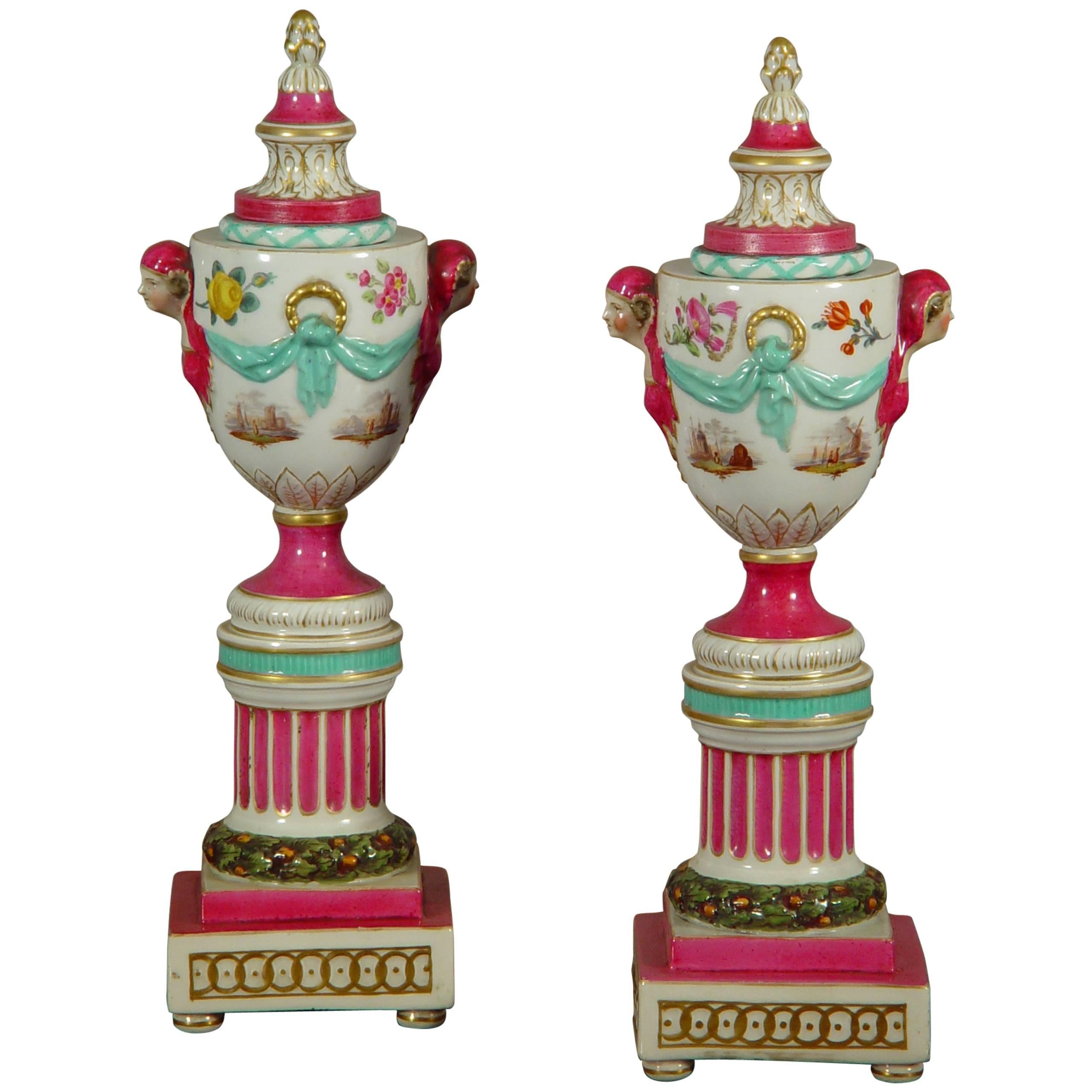 Pair of Polychrome Porcelain Urns 'à Double Usage, ' Mid-19th Century For Sale