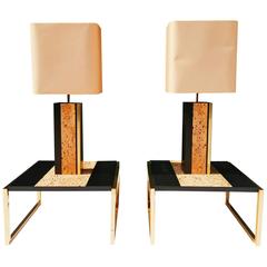 Rare Set of French 1970s Table Lamps and End Tables