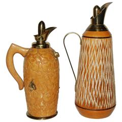 Vintage Pair of Aldo Tura Wood and Brass Decanters for Macabo, Italy, circa 1950