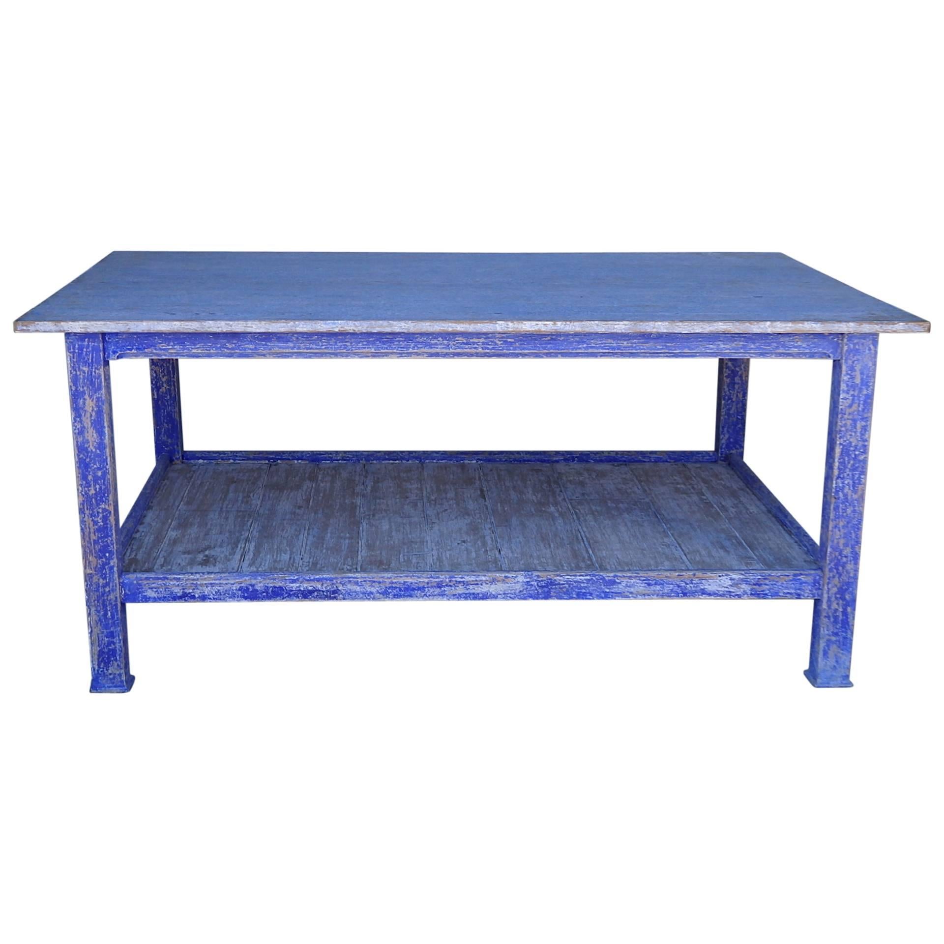 Blue Painted Work Table For Sale