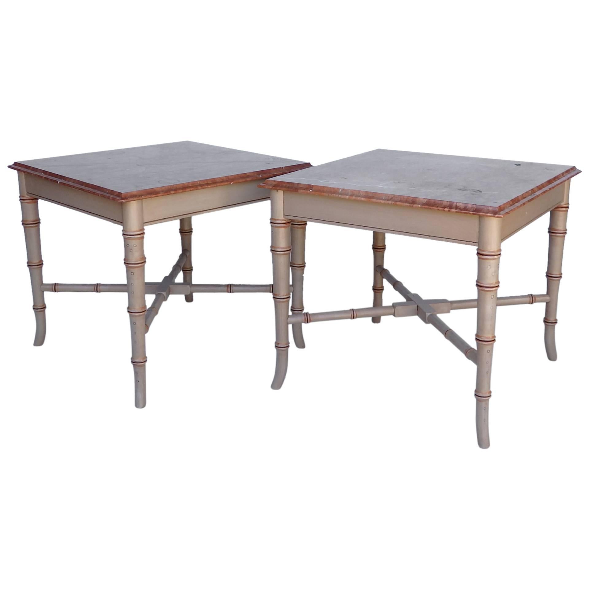 Pair of Faux Bamboo Side Tables For Sale