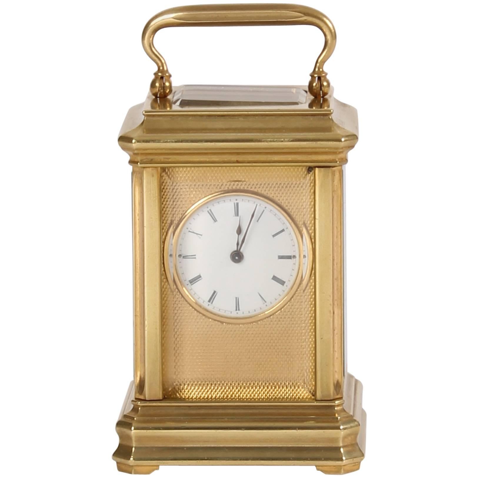 Lovely French Miniature Brass Carriage Timepiece, circa 1880 For Sale