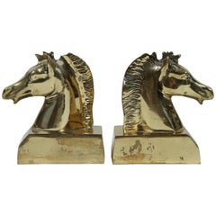 Vintage Polished Brass Horse Heads Bookends Paperweights
