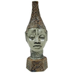 African Benin Queen Mother Commemorative Ceramic Head by the Edo people