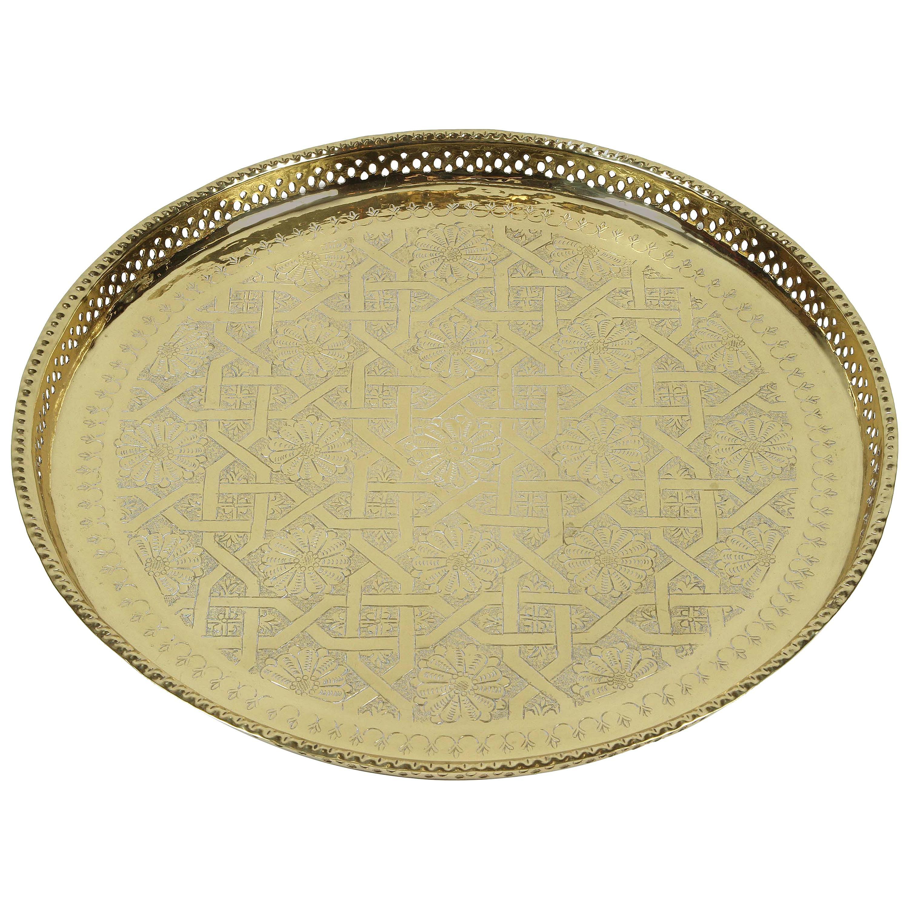 Moroccan Moorish Polished Round Brass Tray