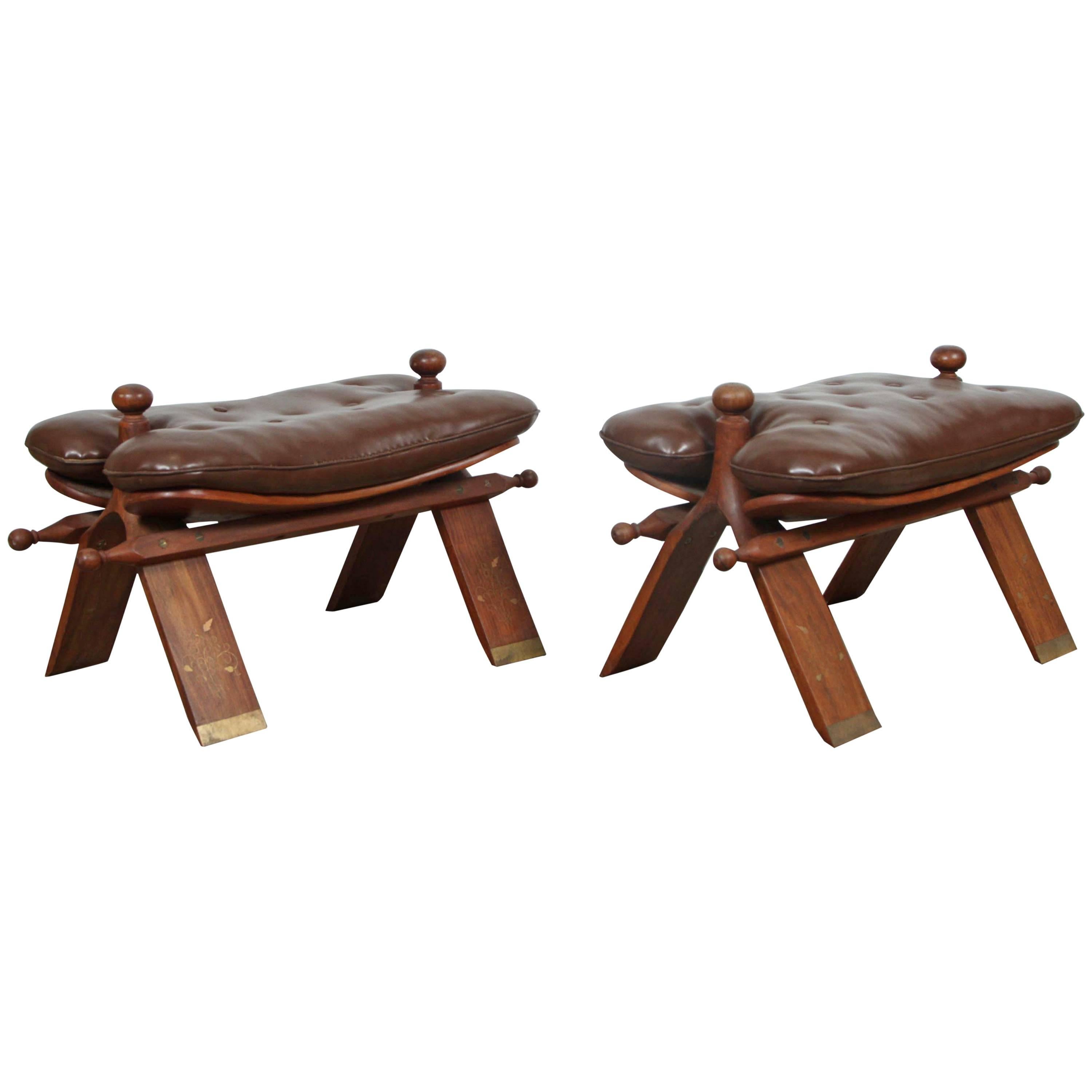 Pair of Vintage Moroccan Brown Camel Saddle Stools