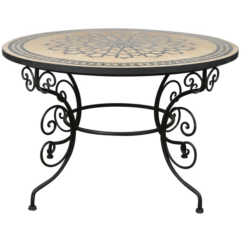 Outdoor Moroccan Round Mosaic Tile Dining Table on Iron Base 47 in. For  Sale at 1stDibs | round mosaic outdoor dining table, moroccan mosaic table,  moroccan outdoor dining table