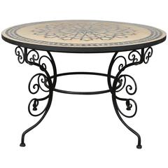 Moroccan Outdoor Round Mosaic Tile Dining Table on Iron Base 47 in.