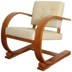 Streamline Art Deco Cantilevered Bentwood Modernist Lounge Chair