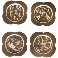 Waylande Gregory Studio Polo Player Art Deco Sgraffito Coasters