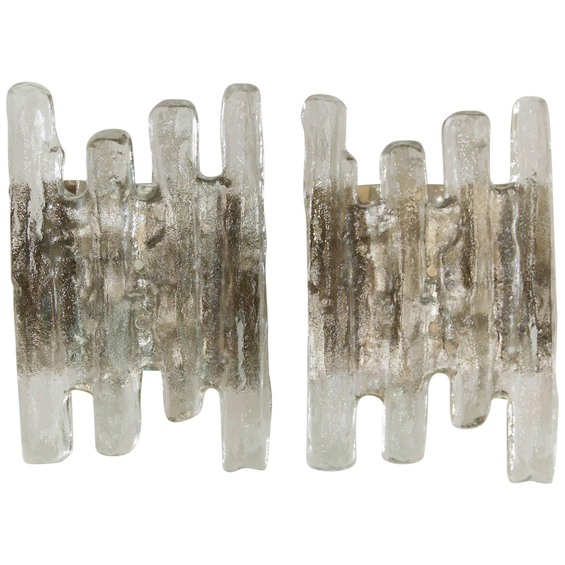 Large Kalmar Ice Glass Sconces For Sale