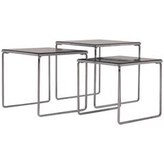 Set of Milo Baughman Style Chrome and Smoked Glass Nesting Tables