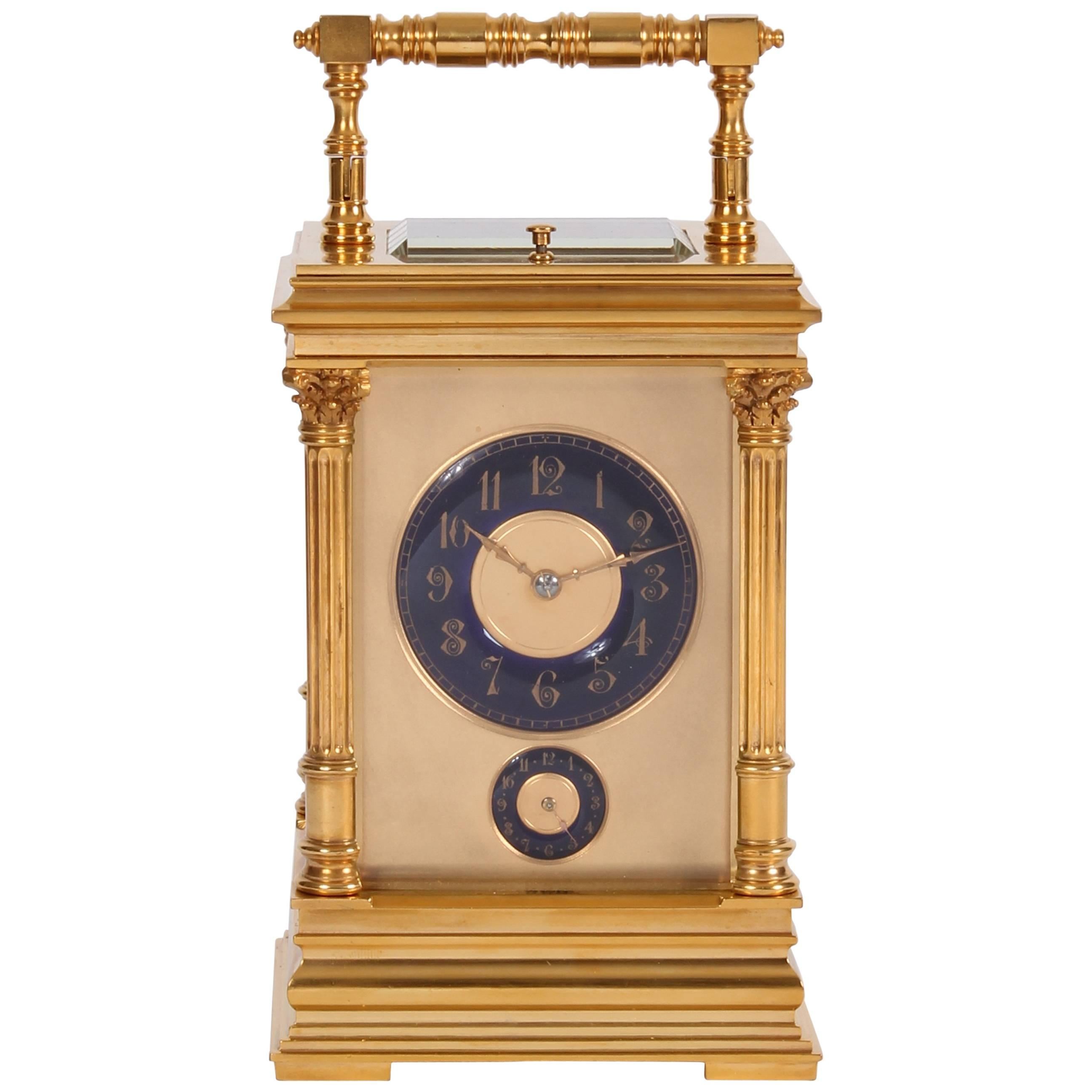 French Gilt Brass Carriage Clock in Anglaise Case, circa 1890 For Sale