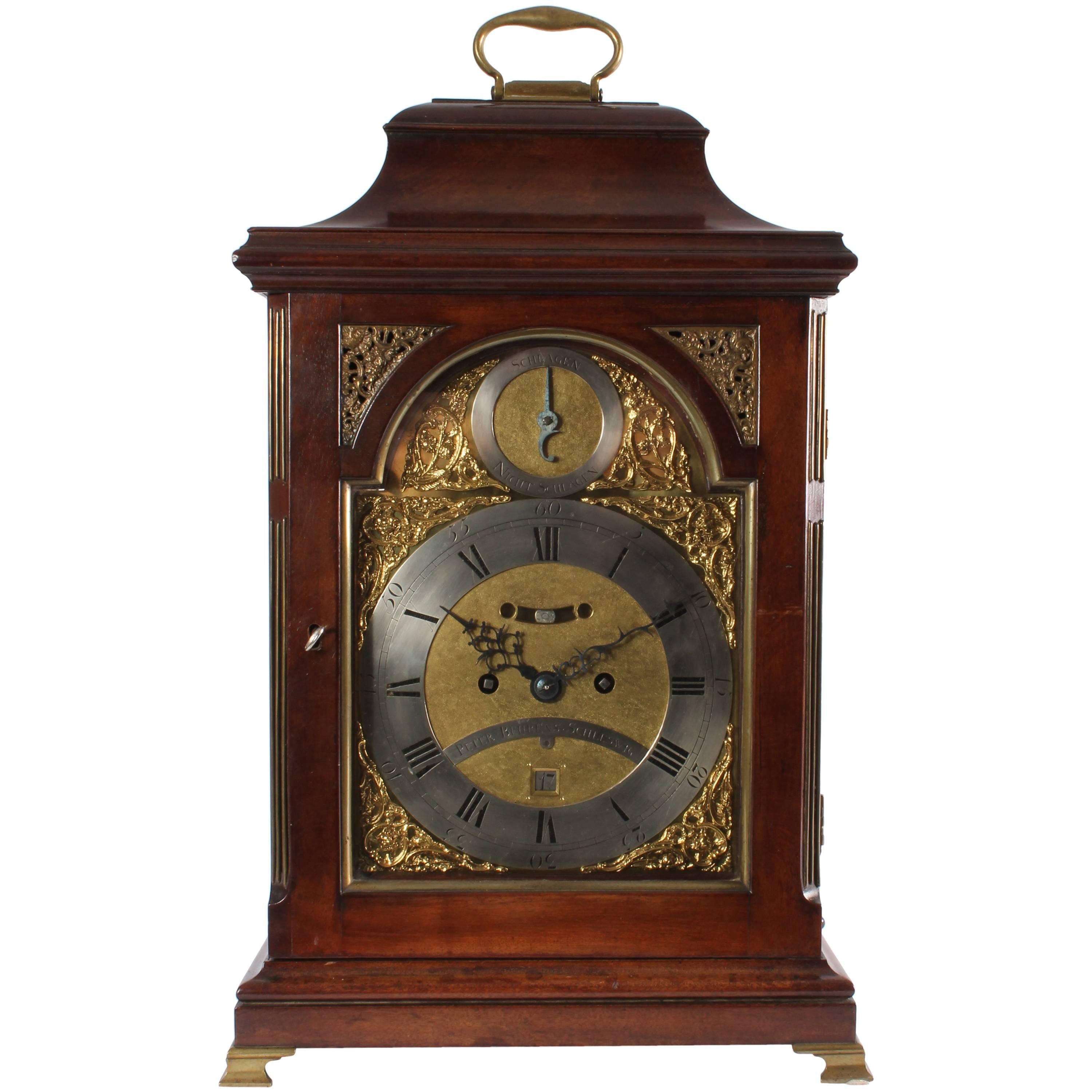 Rare German Mahogany Table Clock by Peter Behrens Schleswig, circa 1770 For Sale