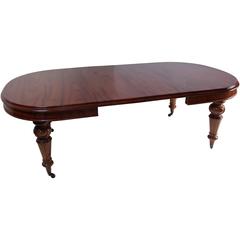 B372 Antique Victorian Mahogany Oval Dining Room Table with Hand Crank