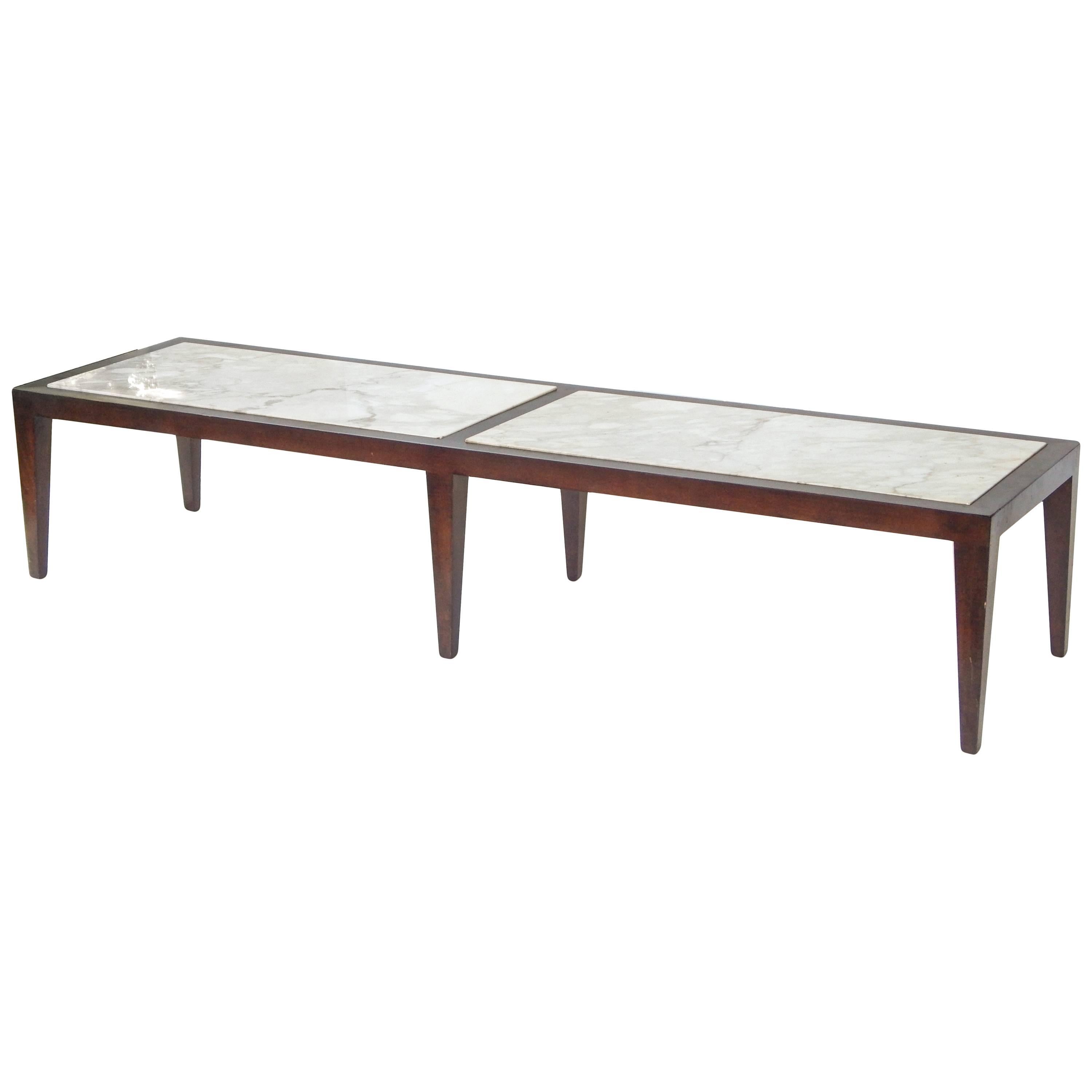 Harvey Probber Style Wood and Marble Coffee Table For Sale