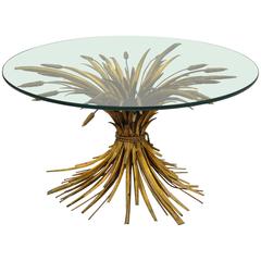 Italian Hollywood Regency Sheaf of Wheat Gold Gilt Metal Coffee Table