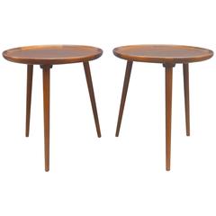Pair of Walnut Three-Legged Round Side Tables, Anton Kildeberg Danish Modern