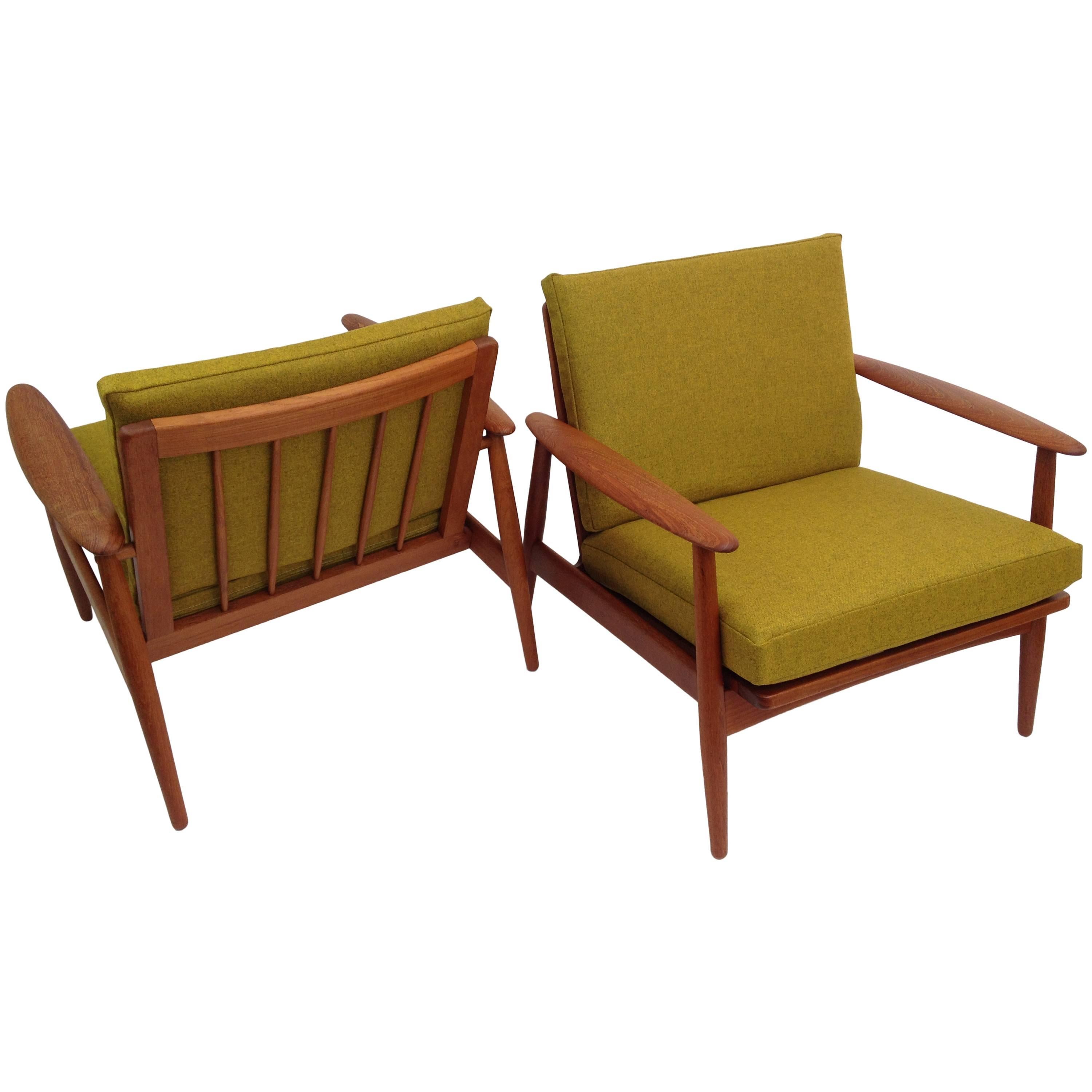 Spectacular Pair of 1960s Danish Modern Teak Easy Chairs, Made in Denmark For Sale