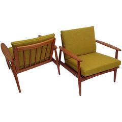 Used Spectacular Pair of 1960s Danish Modern Teak Easy Chairs, Made in Denmark