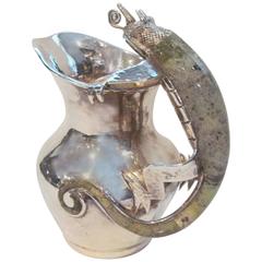 Signed Los Castillo Silver Plate Pitcher with Animal Attachment