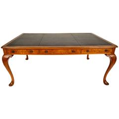 Early 1900s English Partner Desk with Original Embossed Leather Top 5