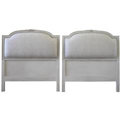 Pair of Louis XVI Style Painted and Upholstered Linen Twin Headboards