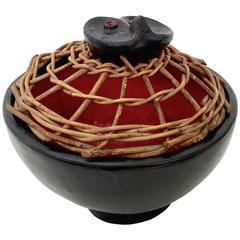 Ceramic and Wicker Cover Pot by Jean and Robert Cloutier