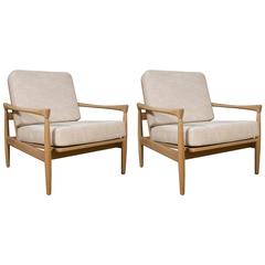 Pair of Erik Wortz "Kolding" Armchairs in Clear Oak Designed circa 1962 for Ikea