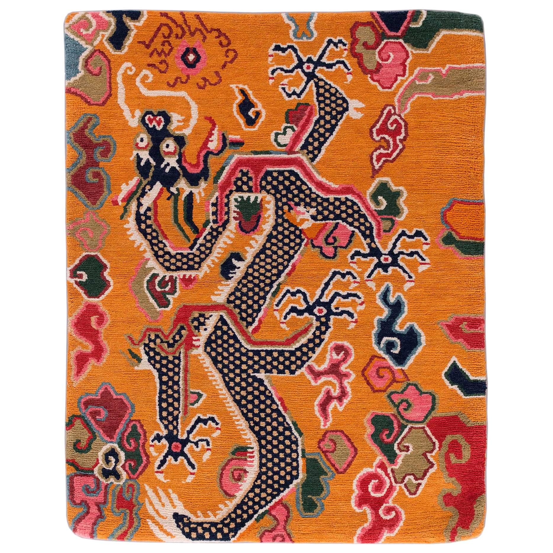 Tibetan Dragon Rug with Natural Dyes
