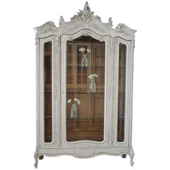 19th Century Louis XV Style Painted French Curio Display Armoire
