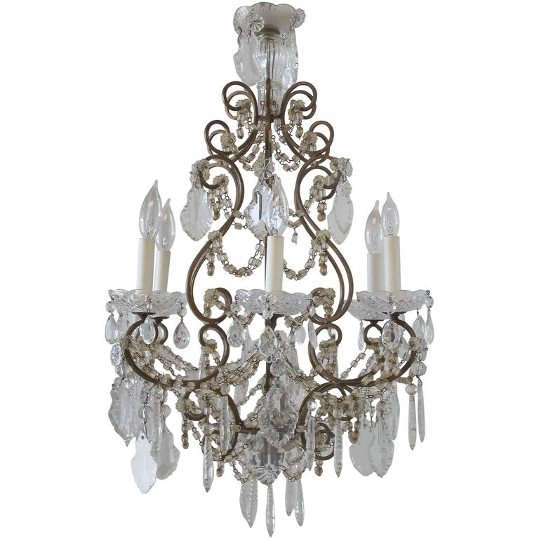 Antique French Macaroni Beaded Chandelier With Crystals For At Antique French Macaroni Beaded Chandelier With Crystals For
