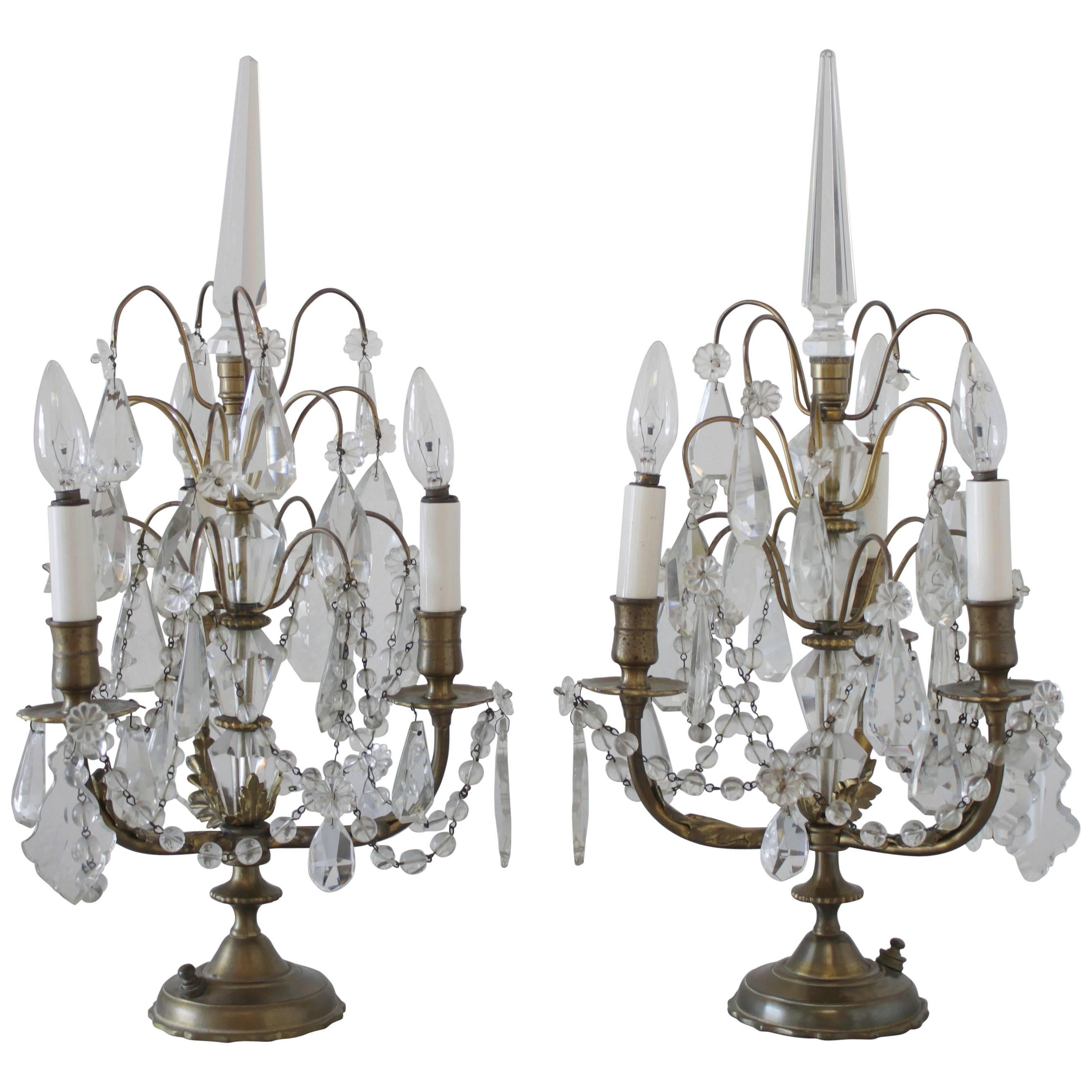 Pair of Brass and Crystal Girandole Lamps at 1stDibs | girandoles, girandole  light