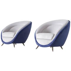 Guglielmo Veronesi Pair of Easy Chairs in Grey and Blue Upholstery
