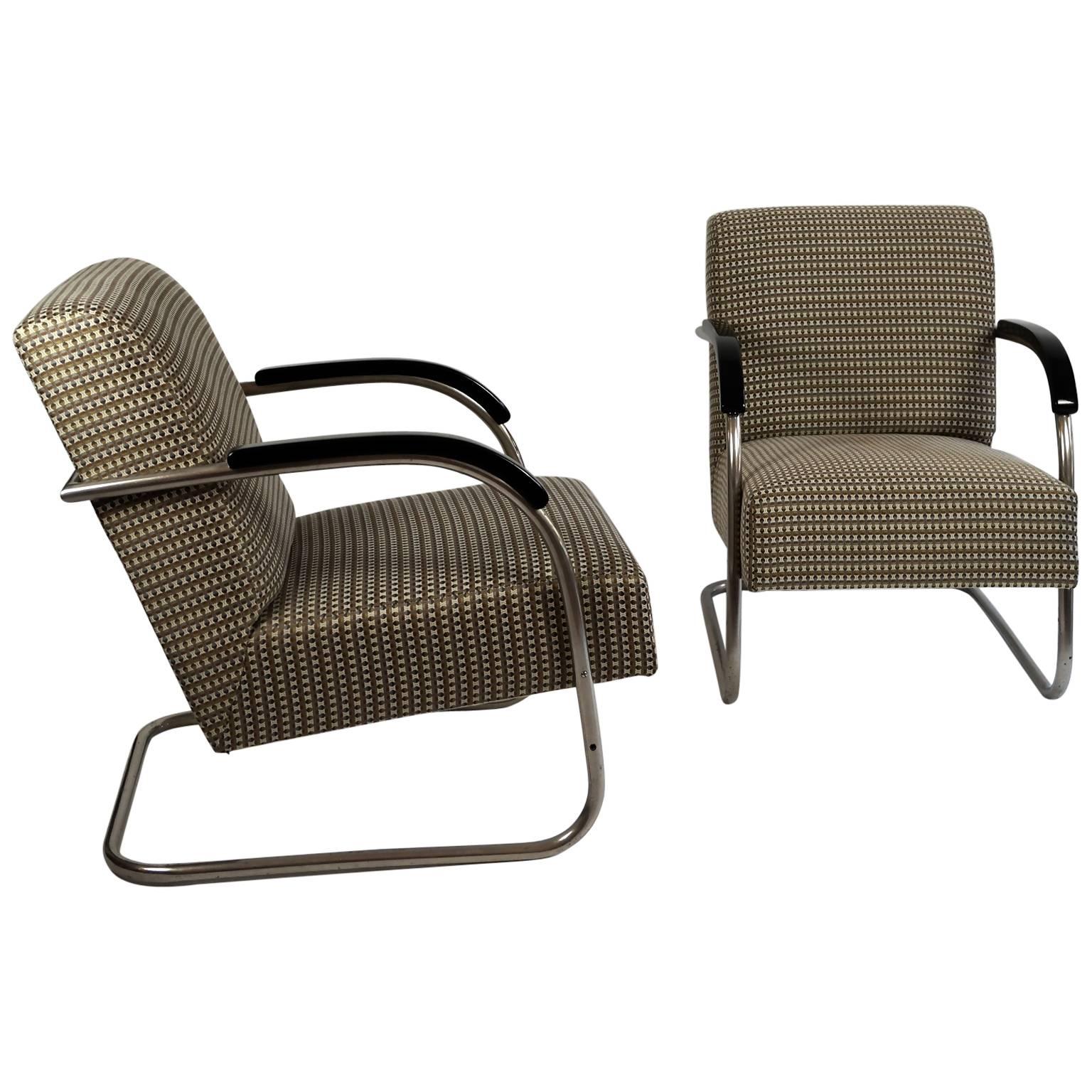 Pair of 1930s Bauhaus Mücke 
Melder Steel Tube Armchairs Upholstered For Sale