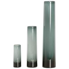 Trio of Cylinder Art Glass Vase by Per Lütken for Holmegaard, 1961