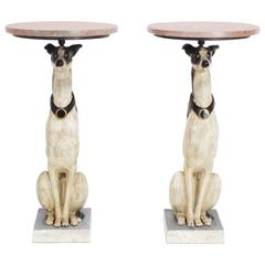 Vintage Pair of 20th Century Painted Iron Whippet Hound Tables