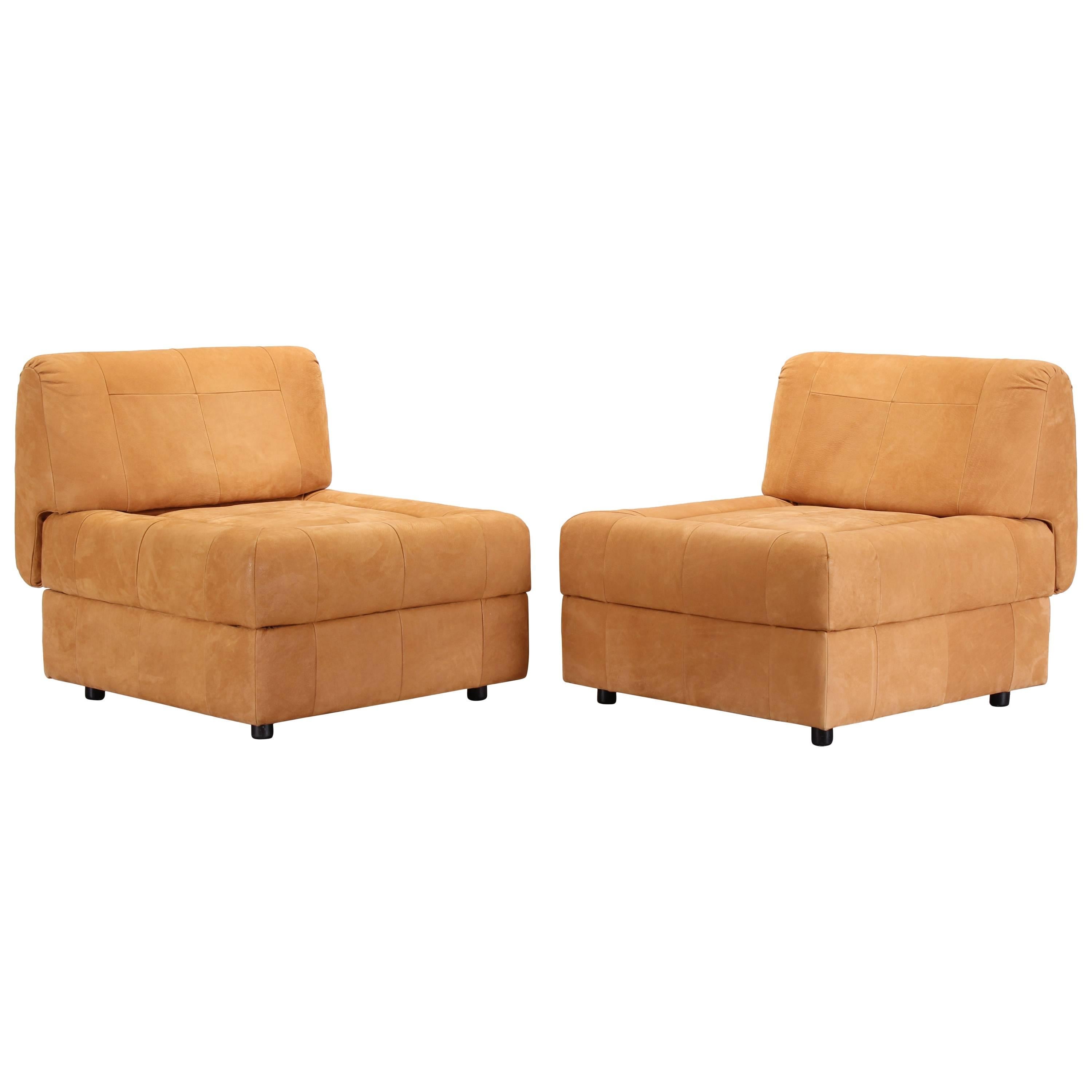 Pair of Suede Leather Lounge Chairs by Lafer, 1970