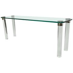 Pace Mid-Century Modern Cylindrical Lucite, Chrome and Glass Console Hall Table